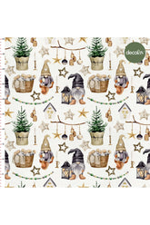 Digitally Printed Fabric with Watercolor Christmas Gnomes and Ornament Patterns